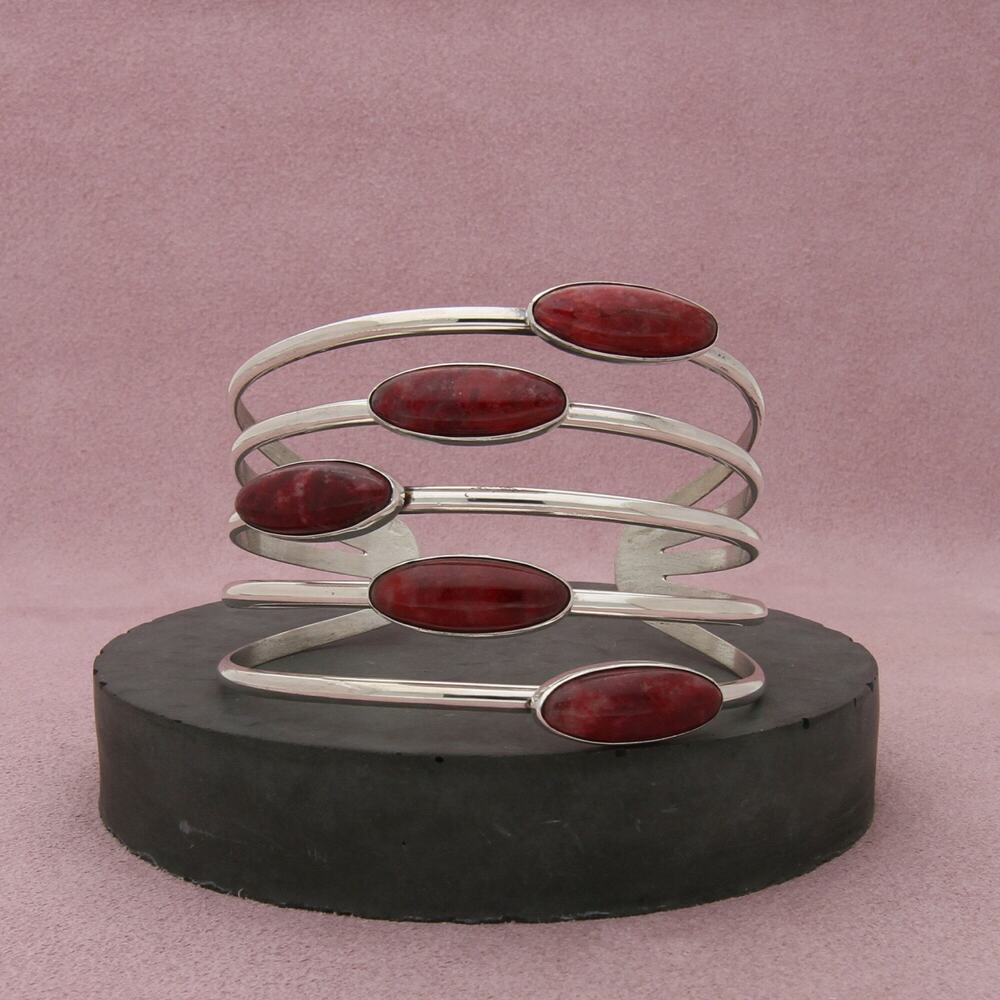 sterling silver purple spiny oyster cuff bracelet size 6.75in